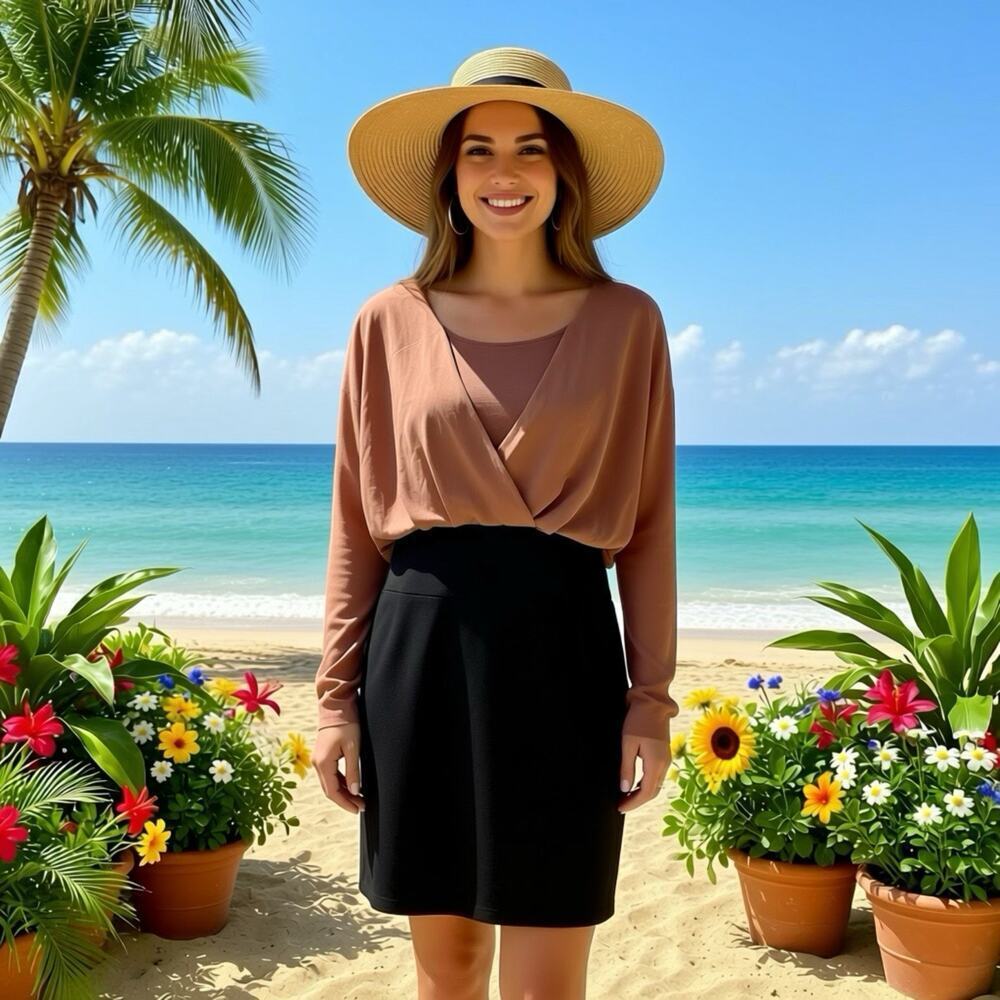 Women S Blouson Bodycon Mini Dress Black Tan Longsleeve Over Layered Sheer Zip